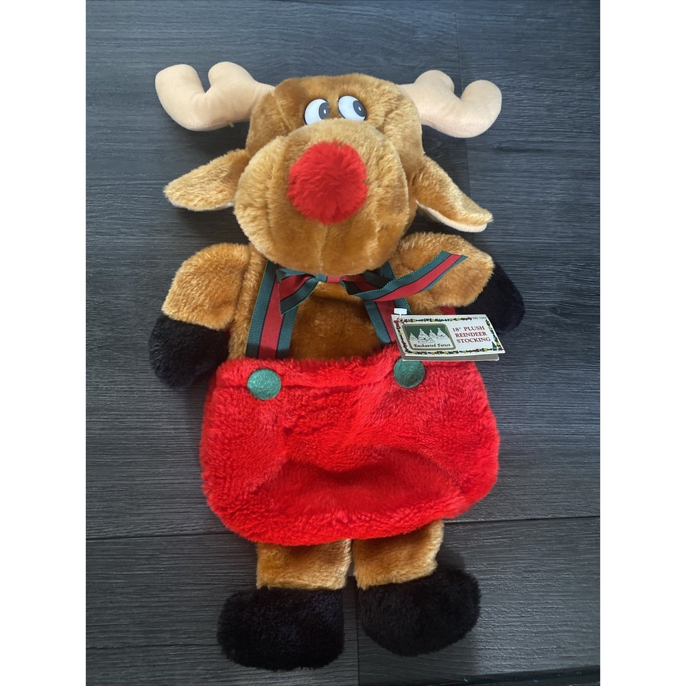 Vintage 3D Plush Christmas Stocking Reindeer From Enchanted Forest New